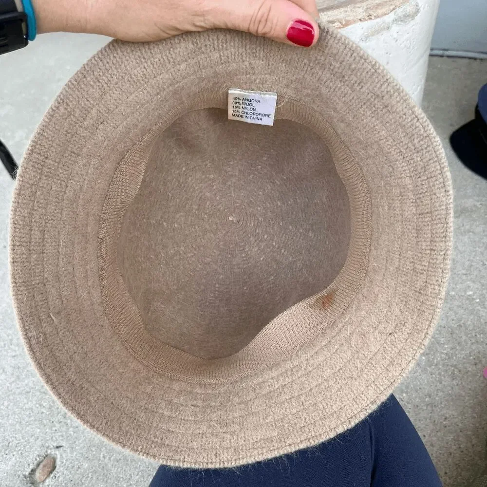 VTG Angora Wool Blend Bucket Hat Beige 90s Soft Slouchy OS